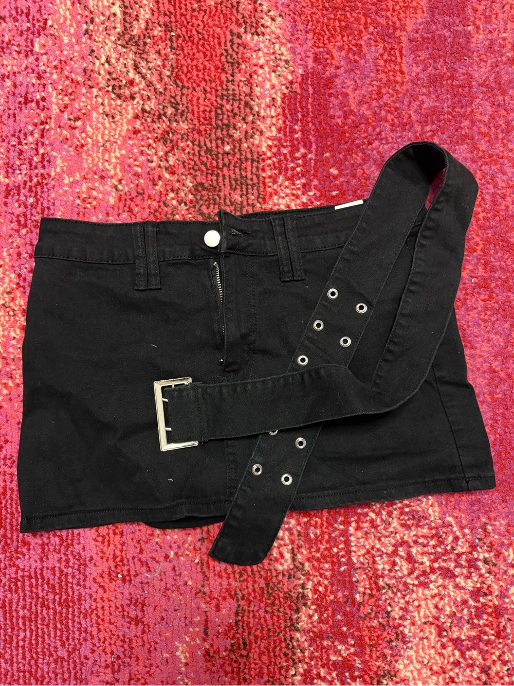 Black Denim Mini Skirt with Belt